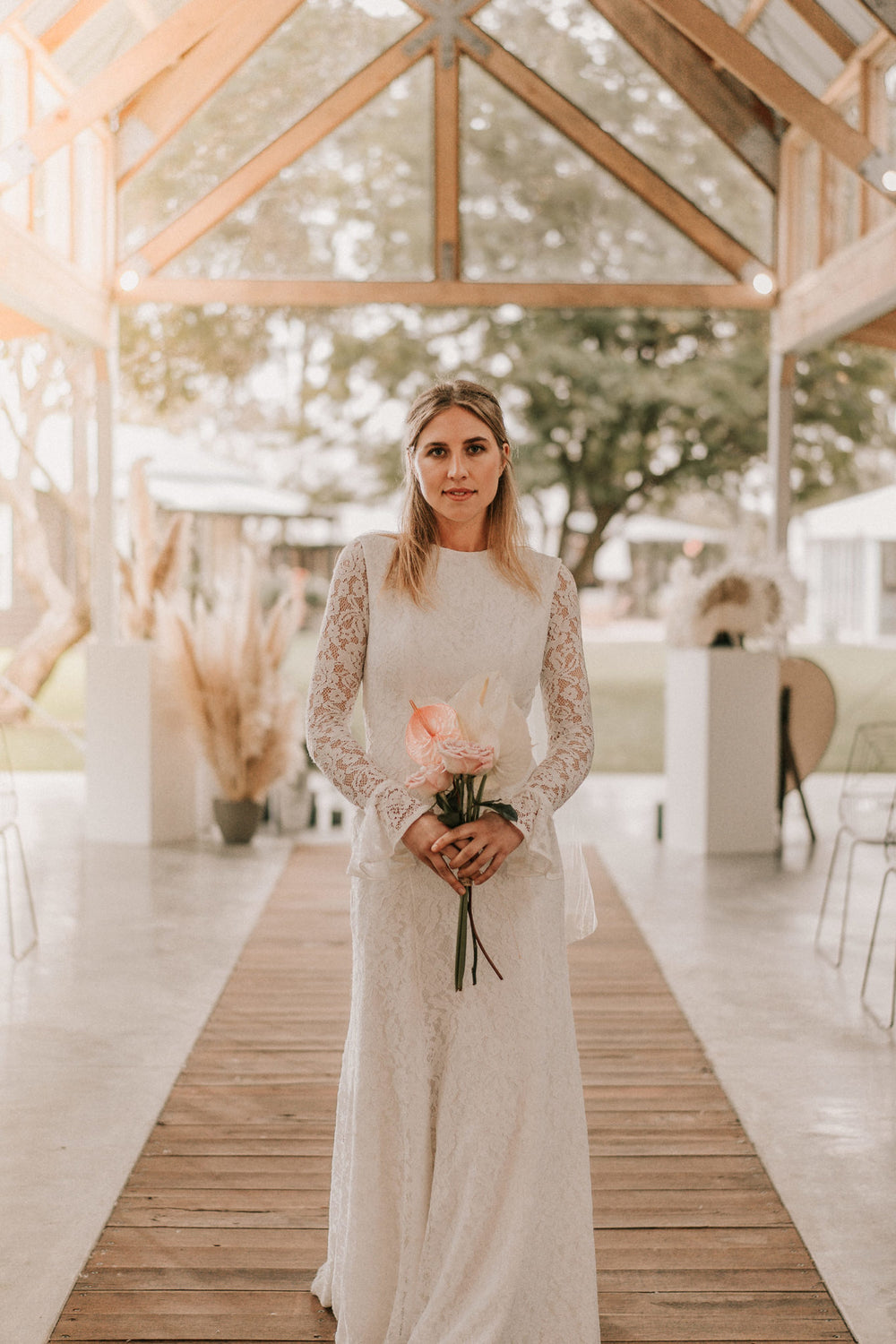 chinese dress ladies Cove Wedding Dress  Long Sleeve Lace Gown with Illusion Back