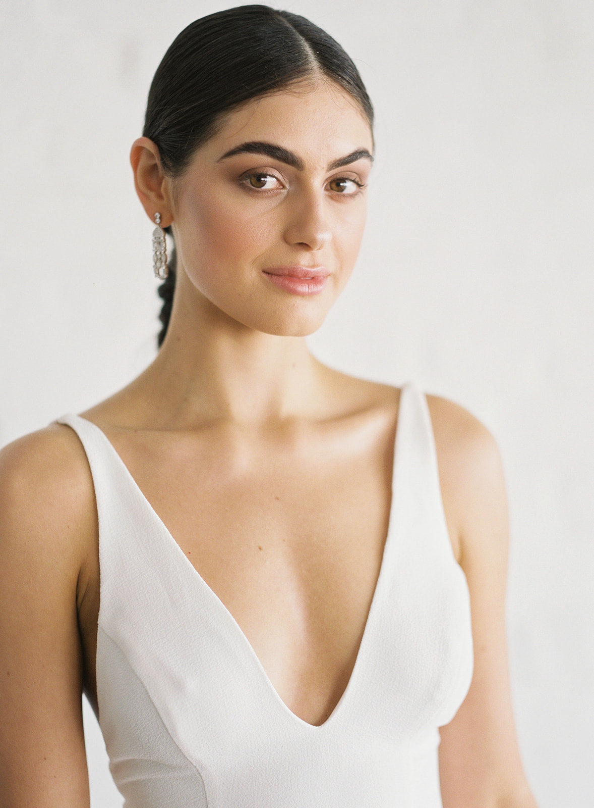 Claire by Samantha Wynne | Simple, Minimalist Wedding Dress with Plunge Neckline and Front Split