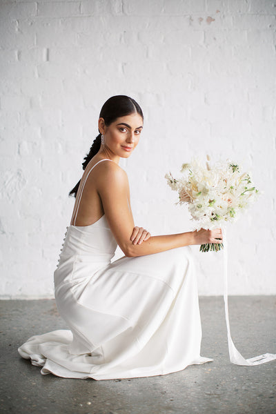 Claire by Samantha Wynne | Simple, Minimalist Wedding Dress with Plunge Neckline and Front Split