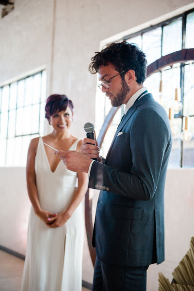 Claire by Samantha Wynne | Simple, Minimalist Wedding Dress with Plunge Neckline and Front Split