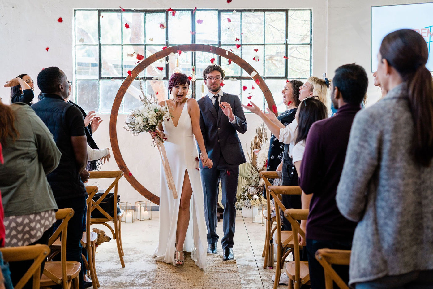 Claire by Samantha Wynne | Simple, Minimalist Wedding Dress with Plunge Neckline and Front Split