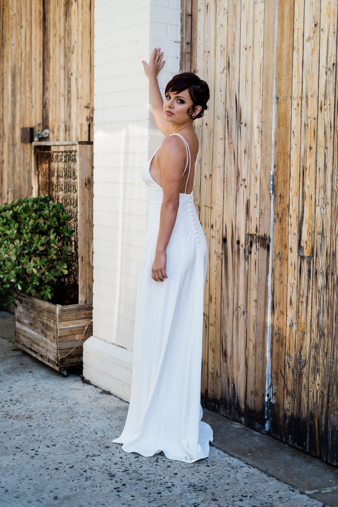 Claire by Samantha Wynne | Simple, Minimalist Wedding Dress with Plunge Neckline and Front Split