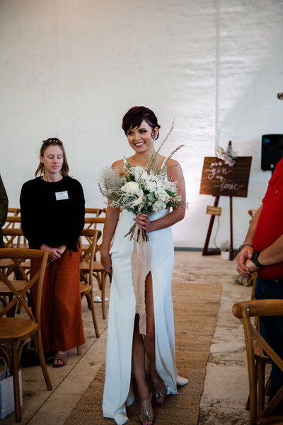 Claire by Samantha Wynne | Simple, Minimalist Wedding Dress with Plunge Neckline and Front Split