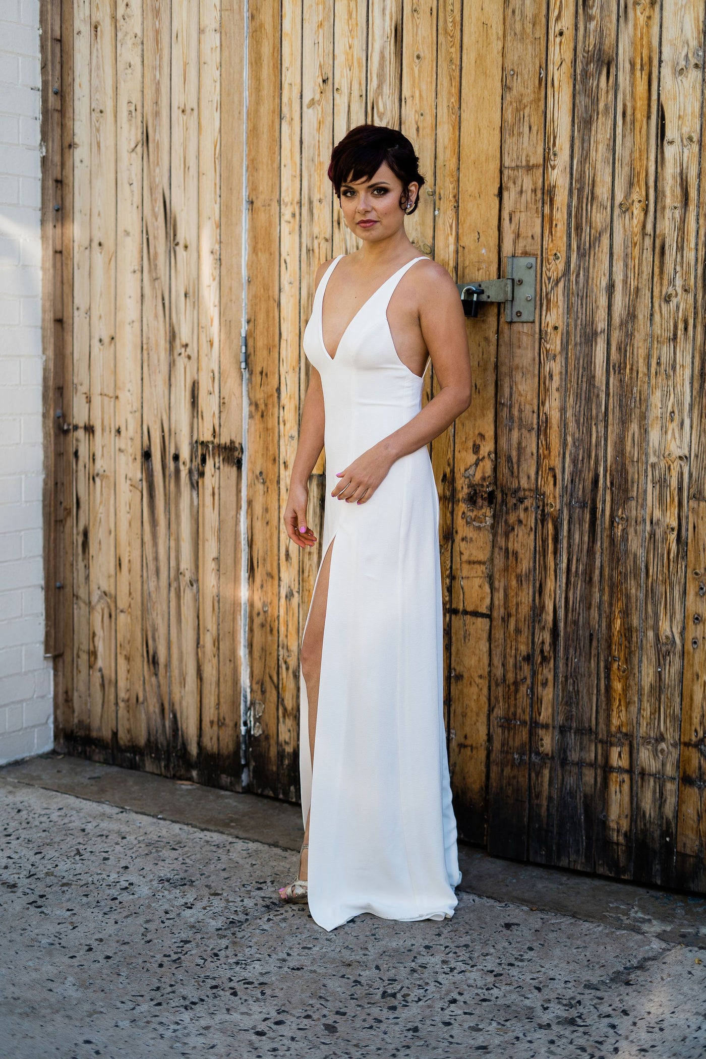 Claire by Samantha Wynne | Simple, Minimalist Wedding Dress with Plunge Neckline and Front Split