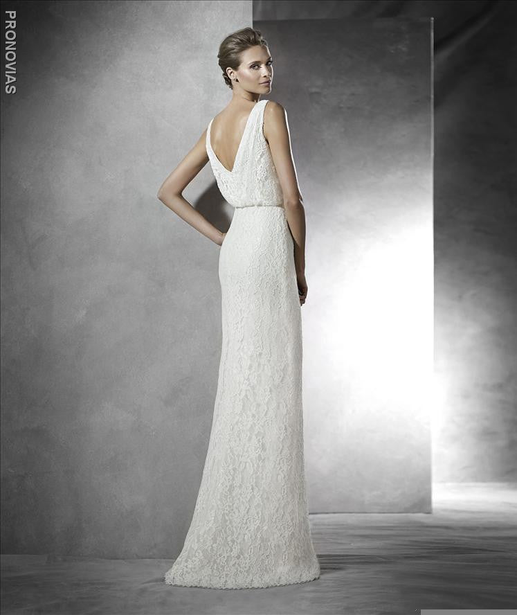 Pronovias Preslie is a stunning ivory lace V Neck wedding dress